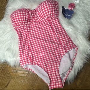 Lauren James NWT pink coral gingham swimsuit size small